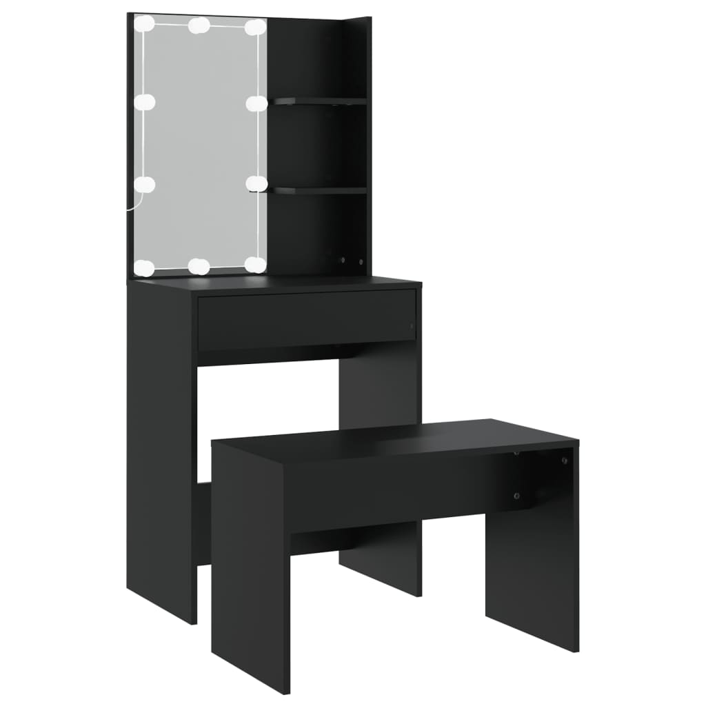 Makeup Vanity Set with LED Lighting Black Wood Based Material