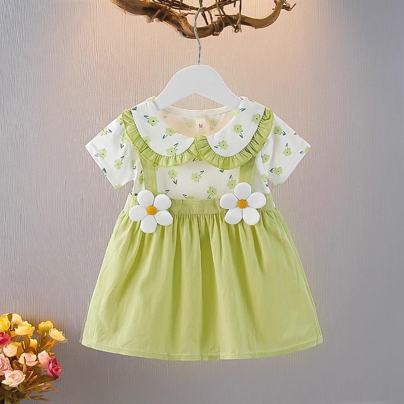 Cute Infant Baby Girls Short Sleeve Princess Dress Casual Soft Breathable Summer Outdoor Play Party Birthday Skirt Dress