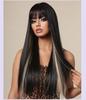 European Style Champagne Brown Long Straight Hair Wig with Bangs
