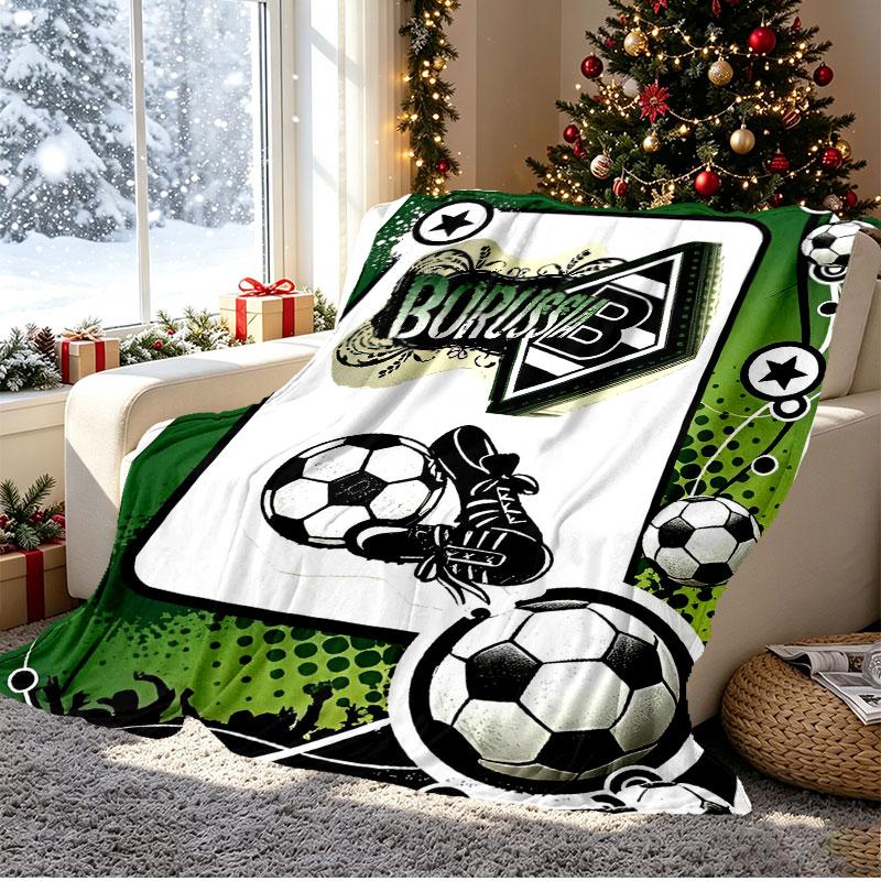 Koc ze wzorem Borussii Mönchengladbach do dekoracji domu, na łóżko, sofę, podróże samochodem, kemping, odpowiedni na wszystkie pory roku, prezent urodzinowy, świąteczny