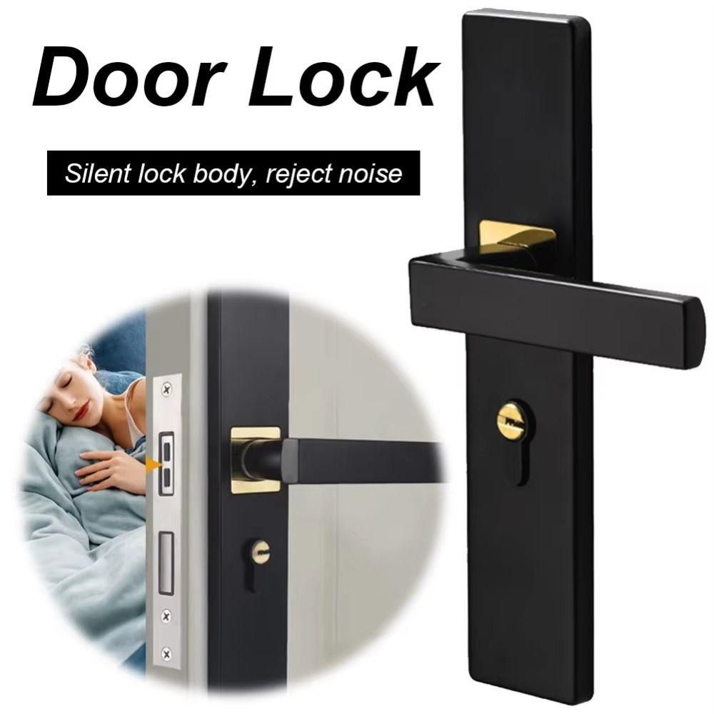 Silent Door Handle Lock Keys Set Square Bedroom Door Lock  Interior Exterior Doors