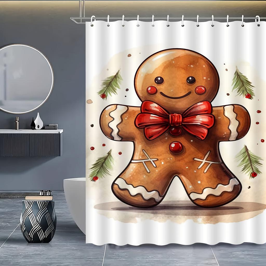 1pc Christmas Gingerbread for Man Cute Cartoon Shower Curtain, High-end Elegant Bathroom Curtain, Bathroom Decoration Pattern