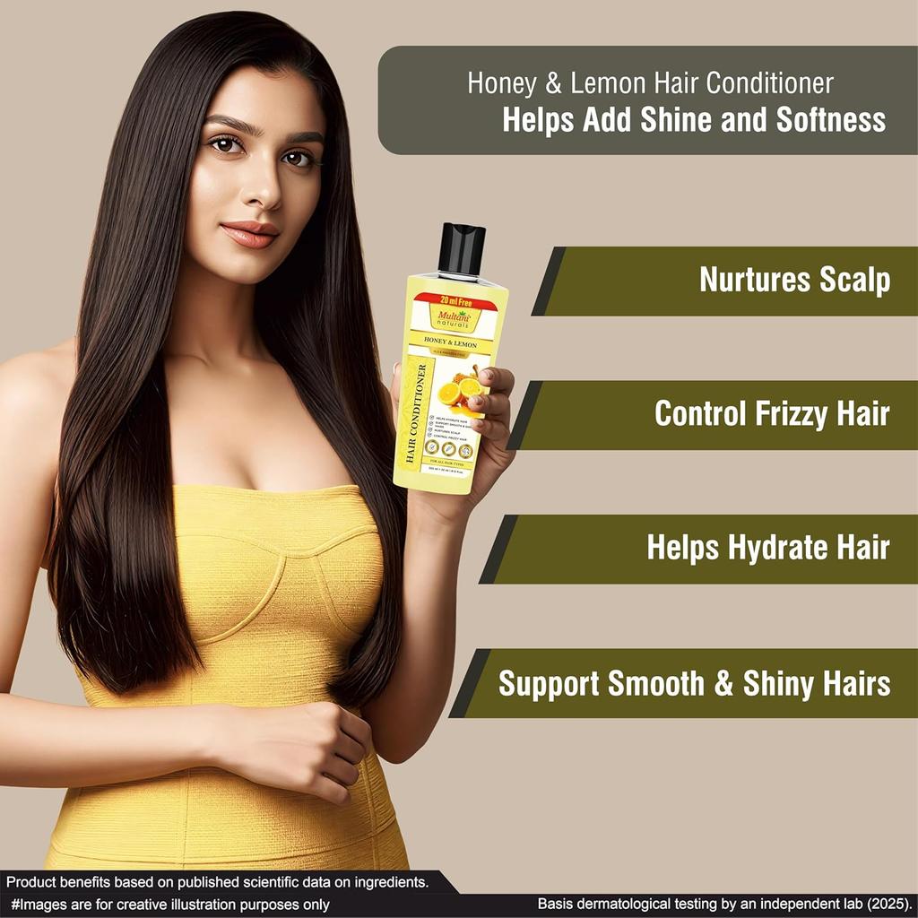 Multani Naturals Honey Lemon Hair Conditioner 270 ml Smooth Frizz Control Hydrating Lightweight Shine Boost All Hair Types