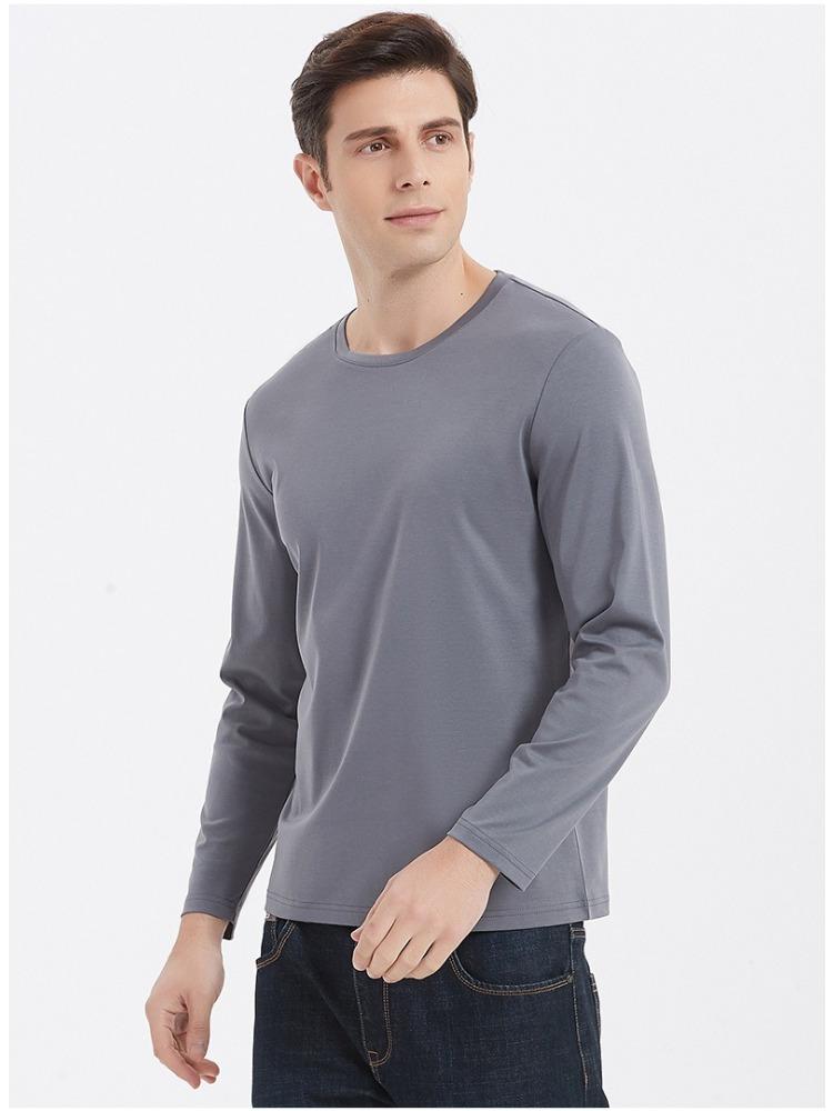 190g Double-sided Liquid Ammonia Mercerized Cotton T-shirt Business Casual Youth Premium Pure Cotton Long-sleeve T-shirt Minimalist Tops