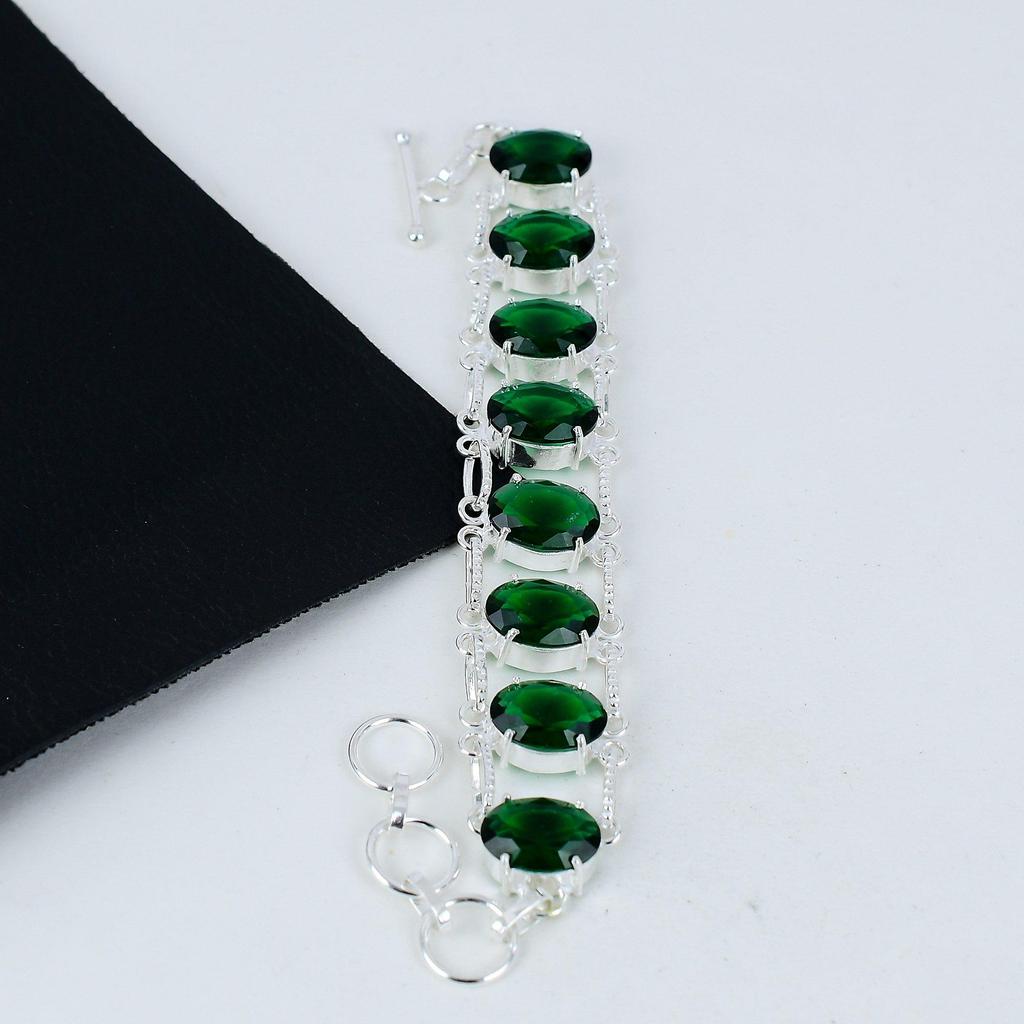 Grüner Turmalin Edelstein Handgemachtes 925 Sterling Silber Armband, Grünes Turmalin Armband für Frau, Unisex Armband, Wattegeschenke