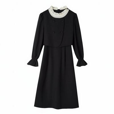 Autumn Latest Fake Two-piece Design Lace Collar Dress Classic Style Temperament Waist Slim Long Skirt