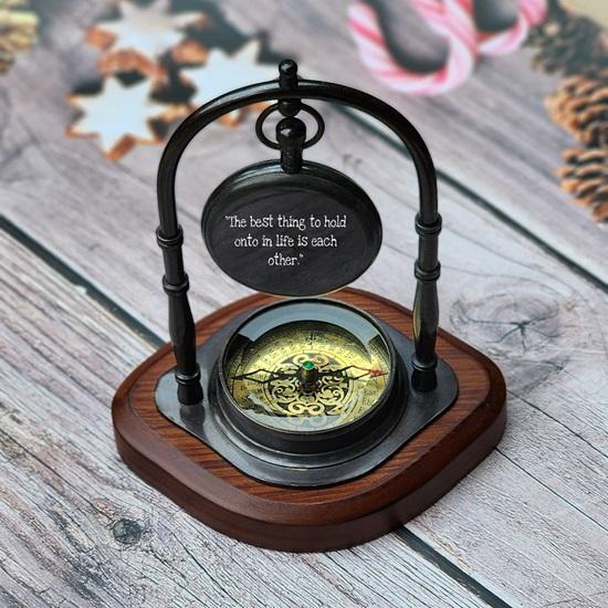17.78 Cm Retro Table Clock with Nautical Compass, Christmas Present, Anniversary Gift, Keepsake, Tabletop Décor
