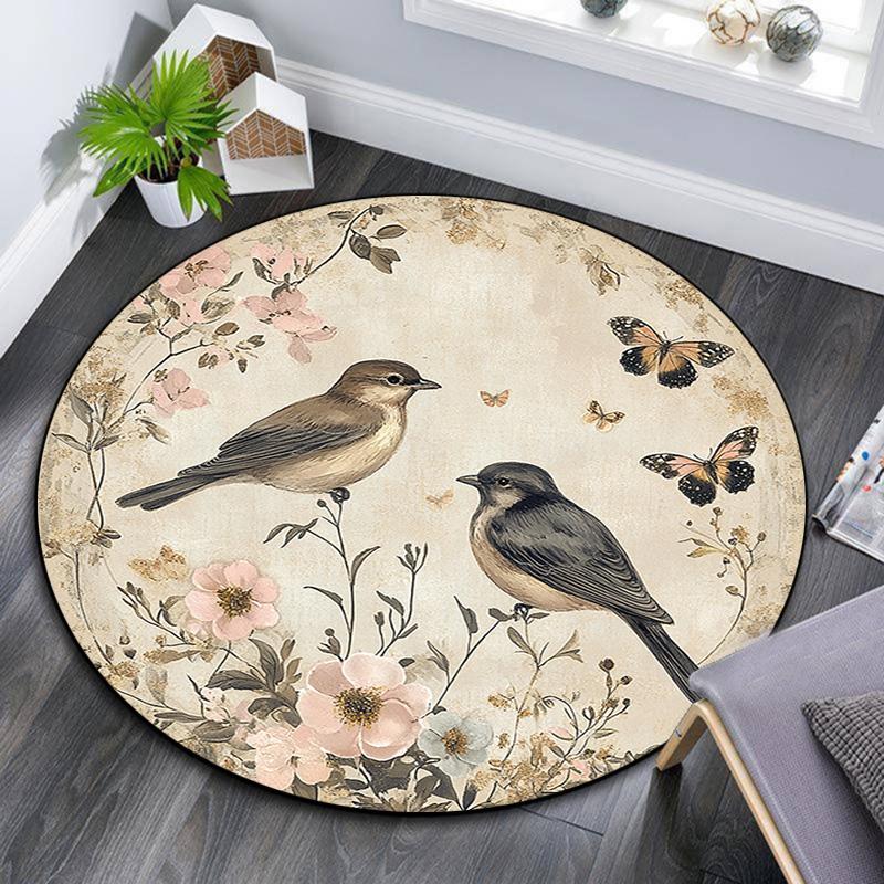 Birds Round Area Rug,Carpet Rug for Living Room Bedroom Sofa Playroom Decor,Non-slip Floor Mat