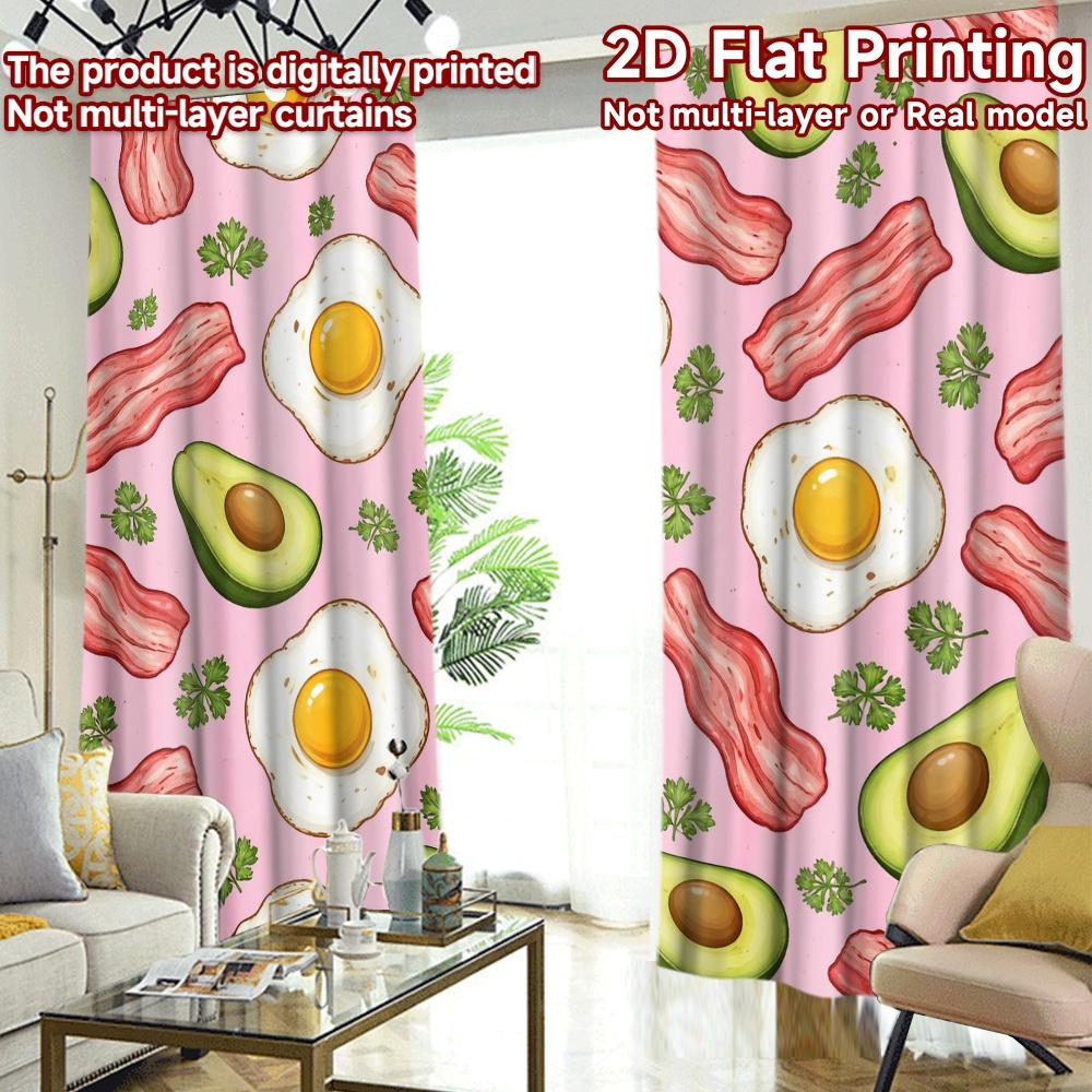 2D FLAT PRINTING 2pcs Curta (Without Rod) Bacon Egg Avocado Delight Modern Curta&Window Treatment Prints Light Filtering