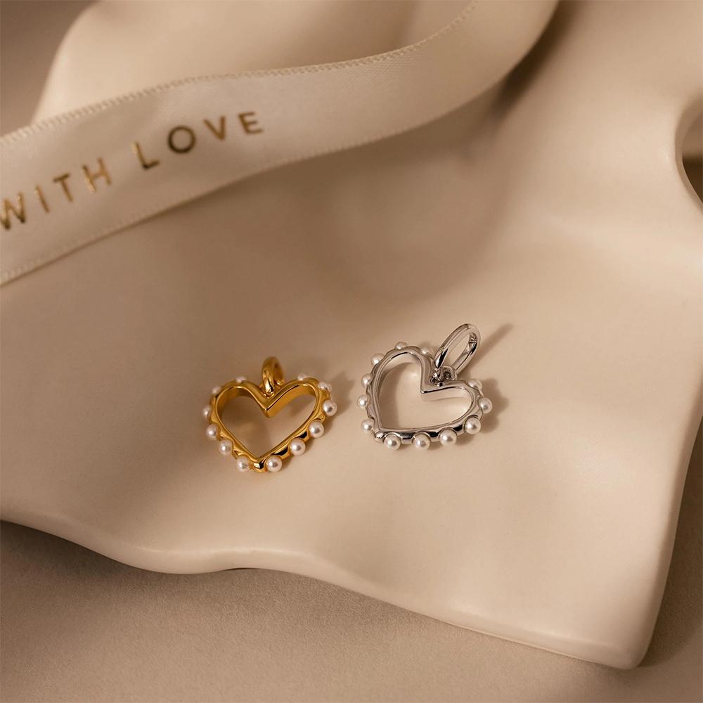 EManco New Stainless Steel Charms Gold-plated Imitation Pearl Heart Pendant DIY Necklace Bracelet Jewelry Making 48 Hours Shipme