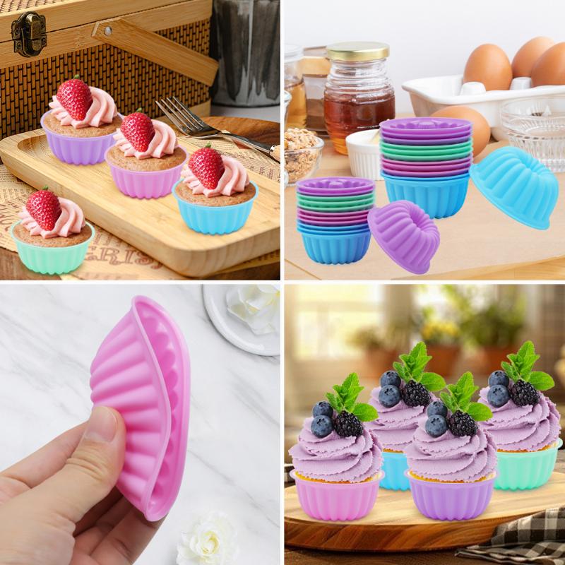 12 Pièces/set De Moules À Gâteaux En Silicone De Qualité Alimentaire, Godets À Muffins Ronds Multicolores, Moules À Gâteaux En Silicone De Cuisson