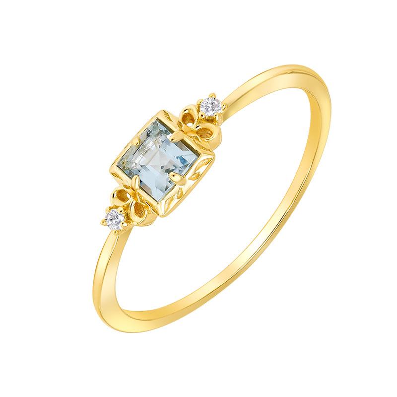 LAMOON Wedding Engagement Ring For Women Natural Aquamarine Gemstone Rings S925 Silver Gold Plated Fine Jewelry Exquisite Bijou