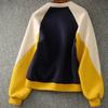 Round Neck Sweatshirt Women Spring Autumn Thin Loose Versatile Design Color Block Hoodless Top