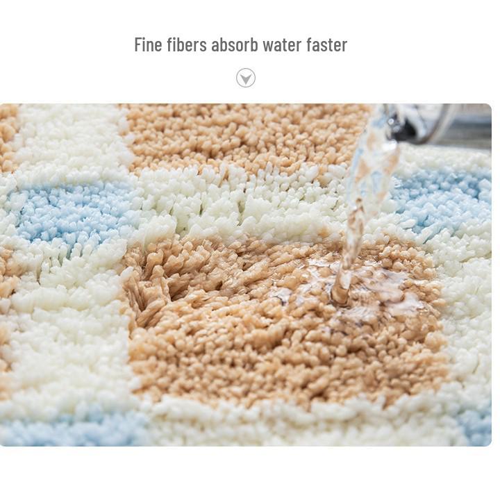 Thickened Anti-Slip Bedroom Rug: Flocked, Wear-Resistant, Water-Absorbent Foot Pad with Simple Striped Design
