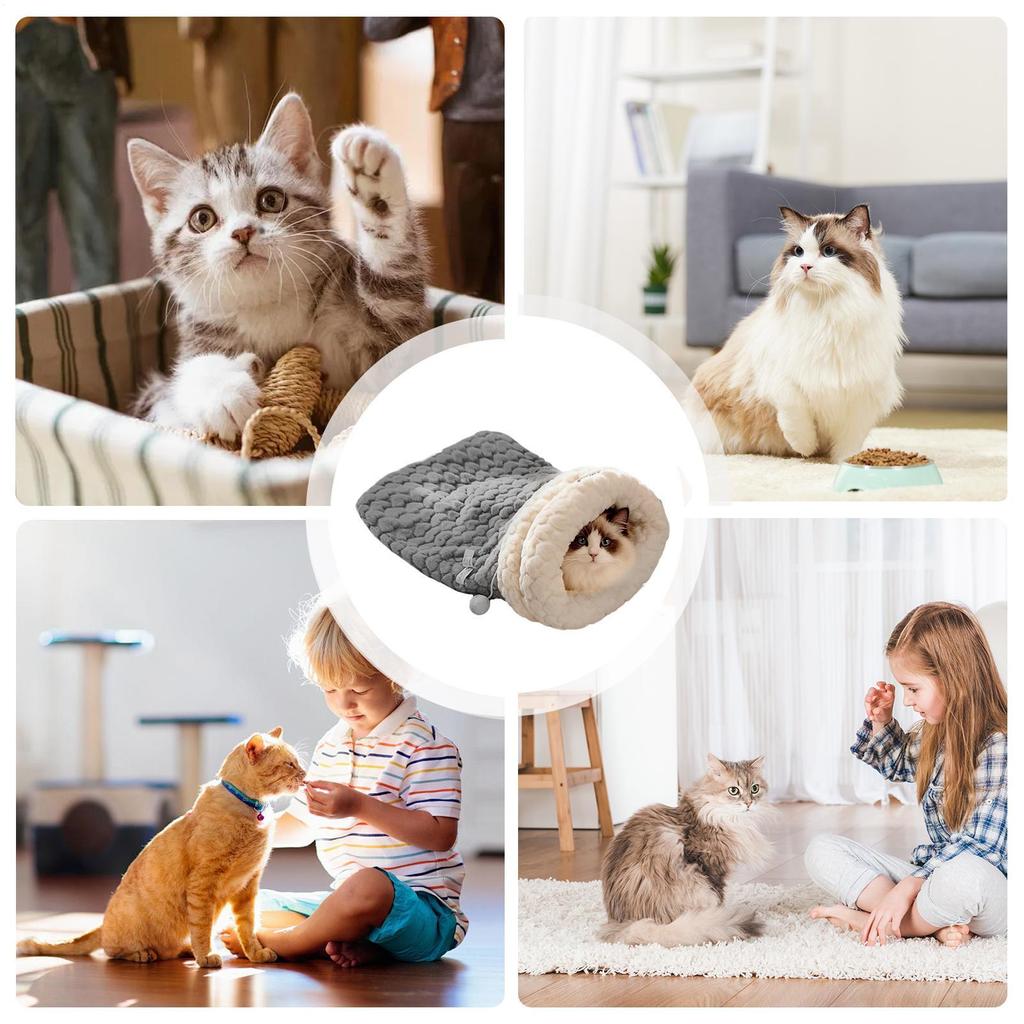 Cat Sleeping Bag Winter Warm Plush Bed Soft Enclosed Cat Nest For Bunny Small Animals Kitten Winter Indoor Bedroom Living Room