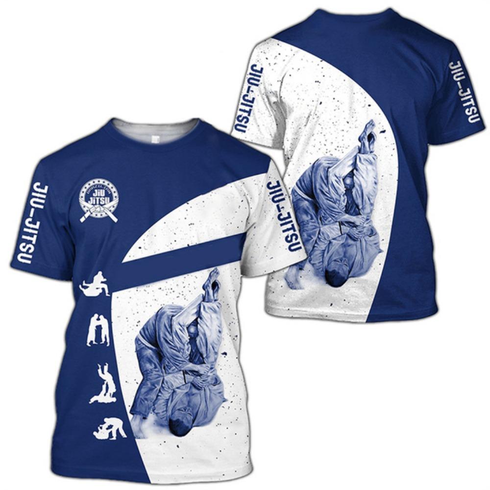 Men's Karate 3D Sports T-shirt, Outdoor Fitness Sportswear, Casual Oversized Round Neck T-shirt, Men's Short Sleeved Wrestling T