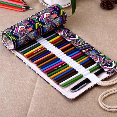 36/48/72 Holes Canvas Wrap Roll Up Pencil Bag Pen Case Holder Storage Pouch Writing Supplies