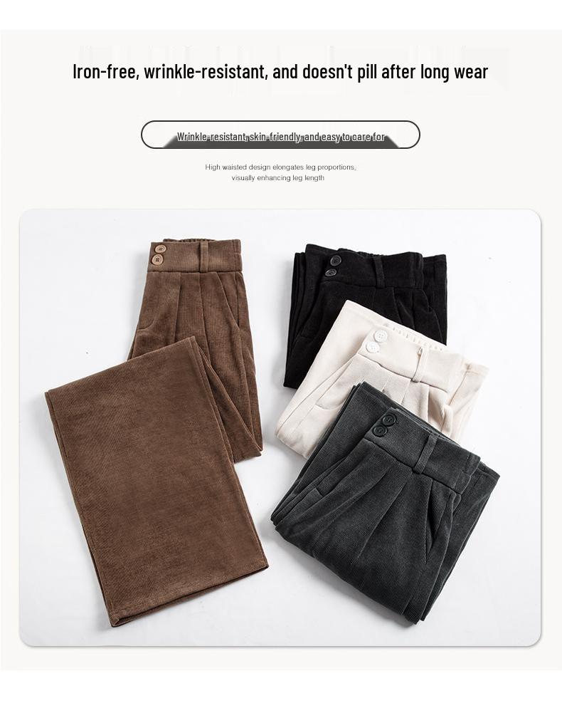 Pantalones Gruesos de Felpa de Algodón Europeo de Cintura Alta Pierna Ancha para Mujer para Primavera, Otoño, Invierno