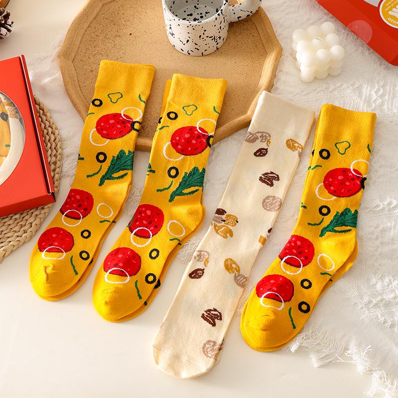 Damen Pizza Socken Geschenkbox - Schweißabsorbierend, geruchsresistent, reine Baumwolle, mittelhoch für Halloween, Weihnachten & mehr