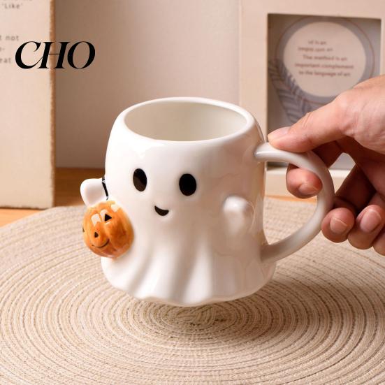 Drinkware 1/2Pcs 600ml Water Cup 3D Effect Ghost Holding Pumpkin Patterned Drinking Vessel Design Ceramic Mug Household Bar Kitchen Restaurant