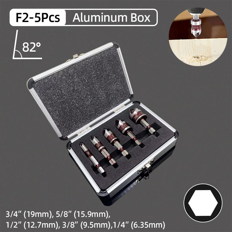 HSS Titanium Countersink Drill Bit Set Chamfer 1/4"Hex Taper Hole Cutter Wood Metal Countersunk Bit Deburring Chamfering Tool