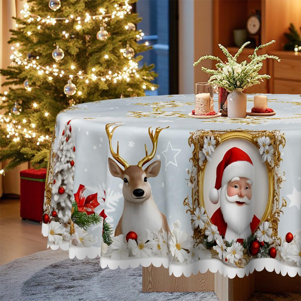 Weihnachtstischdecke, Wasserdicht, Ölfest und Fleckenabweisend, Verschiedene Größen, Geeignet für runde Esstische, Europäischer leichter Luxus