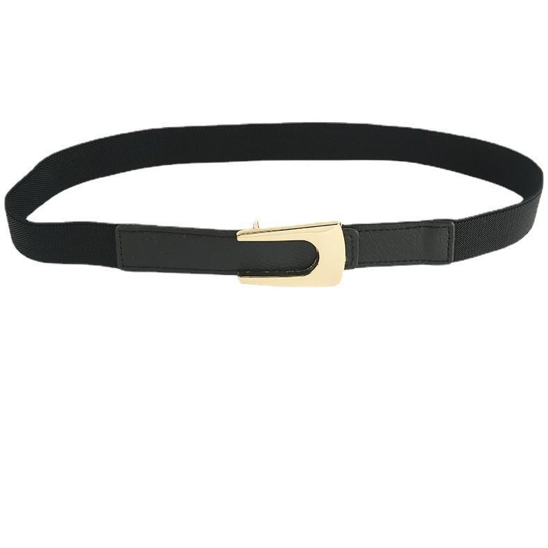 Alloy Elastic Belt Buckle Simple Press Button Black Formal Dress Waistband Fashion Commute