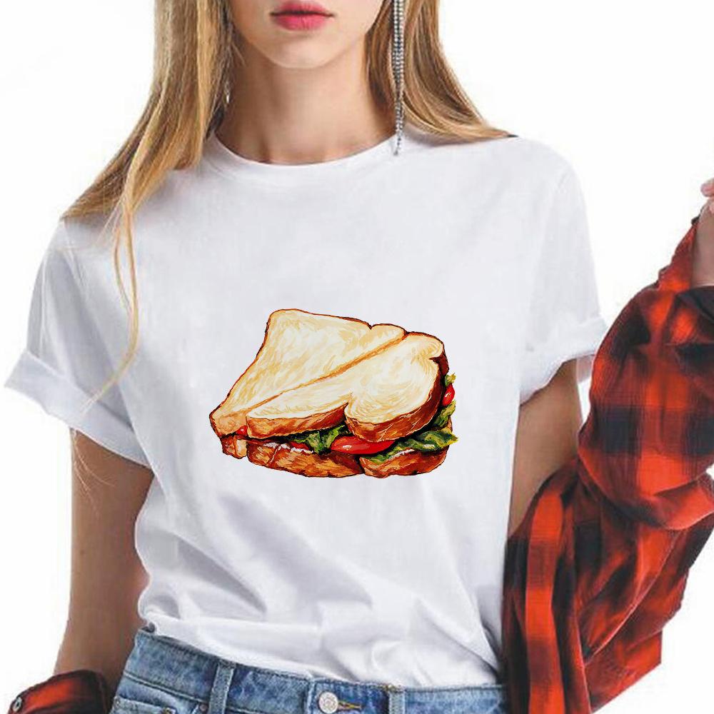 Hamburger Print T Shirt Femme Humor Funny Summer Clothes Y2K Short Sleeve Personalized Tops Tees Fashion