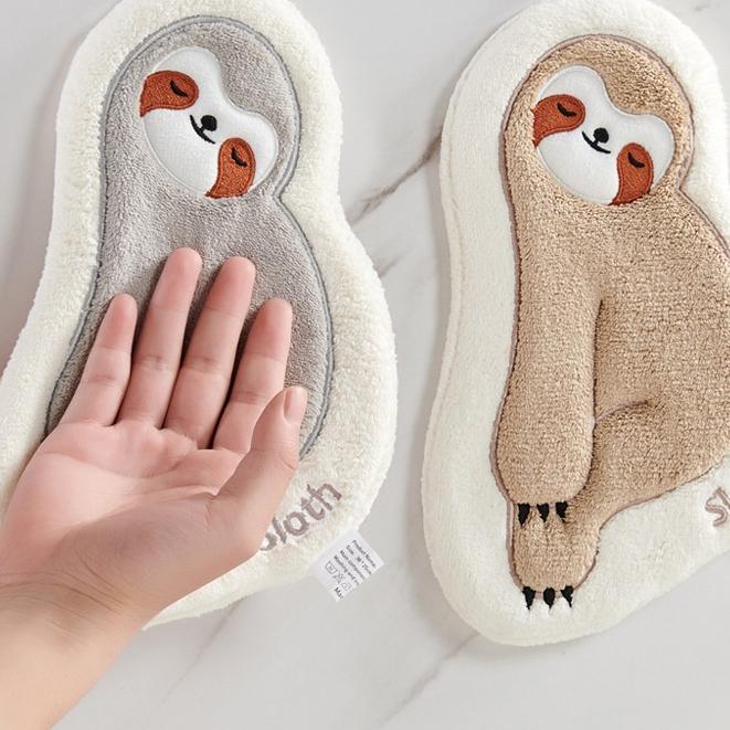 Cute Sloth Hanging Hand Towel Thickened Coral Velvet Absorbent Quick Drying Towel Bathroom Kitchen Supplies
