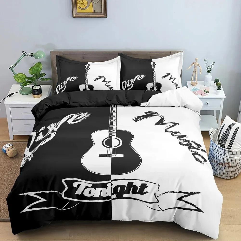 Music Guitar Bedding Set King Queen Heavy Metal Punk Rock Duvet Cover for Teen Boy Musical Note Polyester Comforter Cover