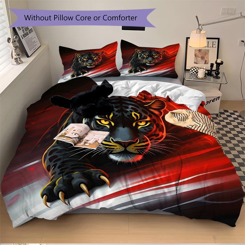 

3PCs Jaguar Print Design Cover Set, Breathable Fabric, Machine Washable (1 Duvet Cover + 2 Pillowcases) (Without Quilt) yy250911063 135x200cm