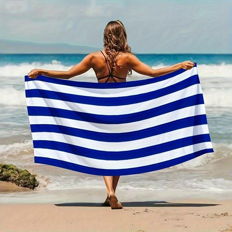 Refreshing Blue White Striped Beach Towel, Quick Drying Soft for Seaside Photos Summer Beach Pool