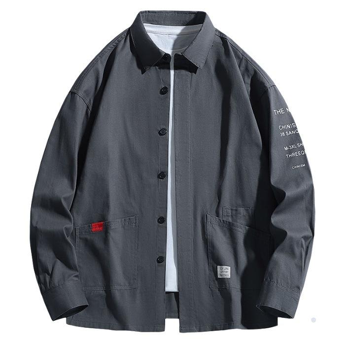New Spring and Summer Men's Work Jacket Versatile Casual Hong Kong Style Loose Long-sleeved Shirt Jacket