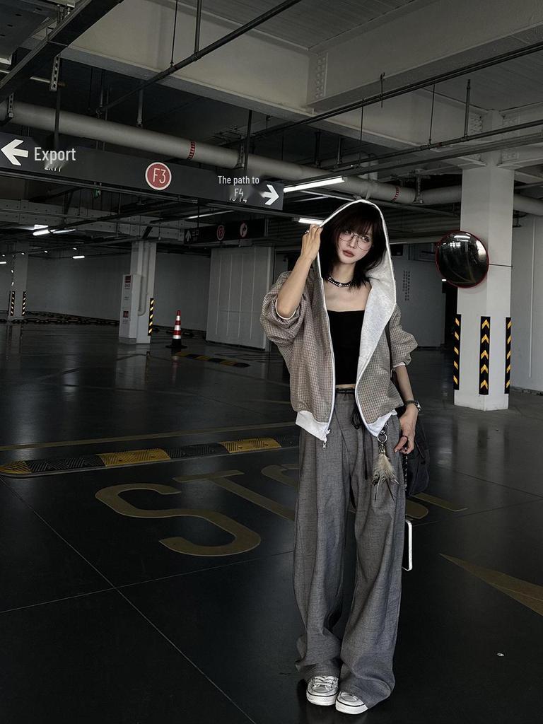 Houndstooth Double-Sided Hoodie Cardigan for Men & Women - Autumn Heavyweight Plaid Short Jacket