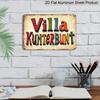 2D Flat Aluminum Sign Measuring 8*12 Inches, Featuring The Playful Letters of Villa Kunterbunt, Suitable for Living Rooms, Bedrooms, and Offices. It