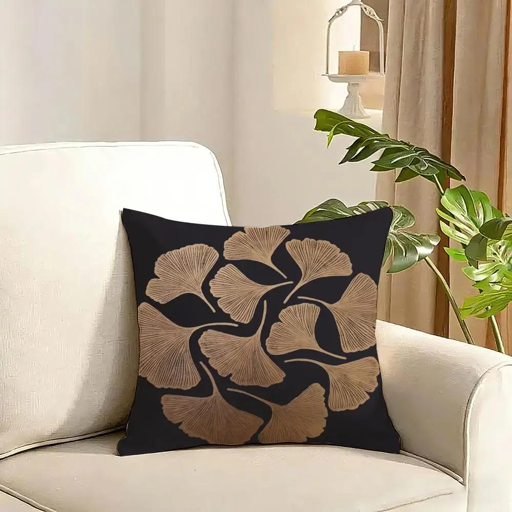 Ginkgo Leaves Printed Cushion Cover Reversible Plush Pillow Cover Soft Fluffy Home Decor for Sofa Bedroom