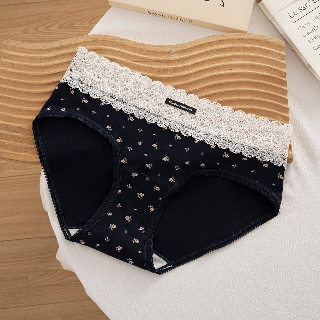 Female Summer Lace Splicing Skin Friendly Breathable Cotton 10A Antibacterial No Traces Wrapped Hip Briefs