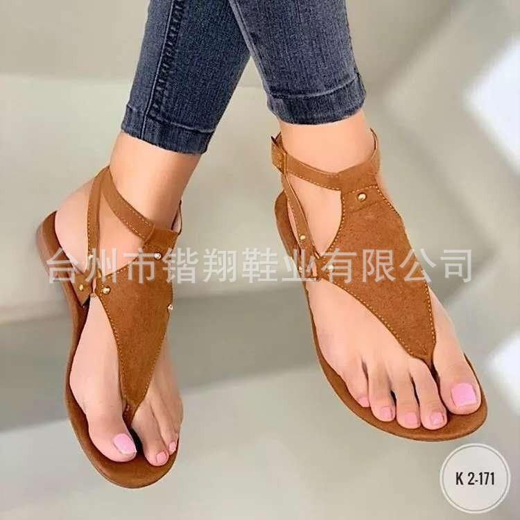 Sandals Women's European Flat Bottom Flip Toe Herringbone Flat Bottom Roman Beach Sandals