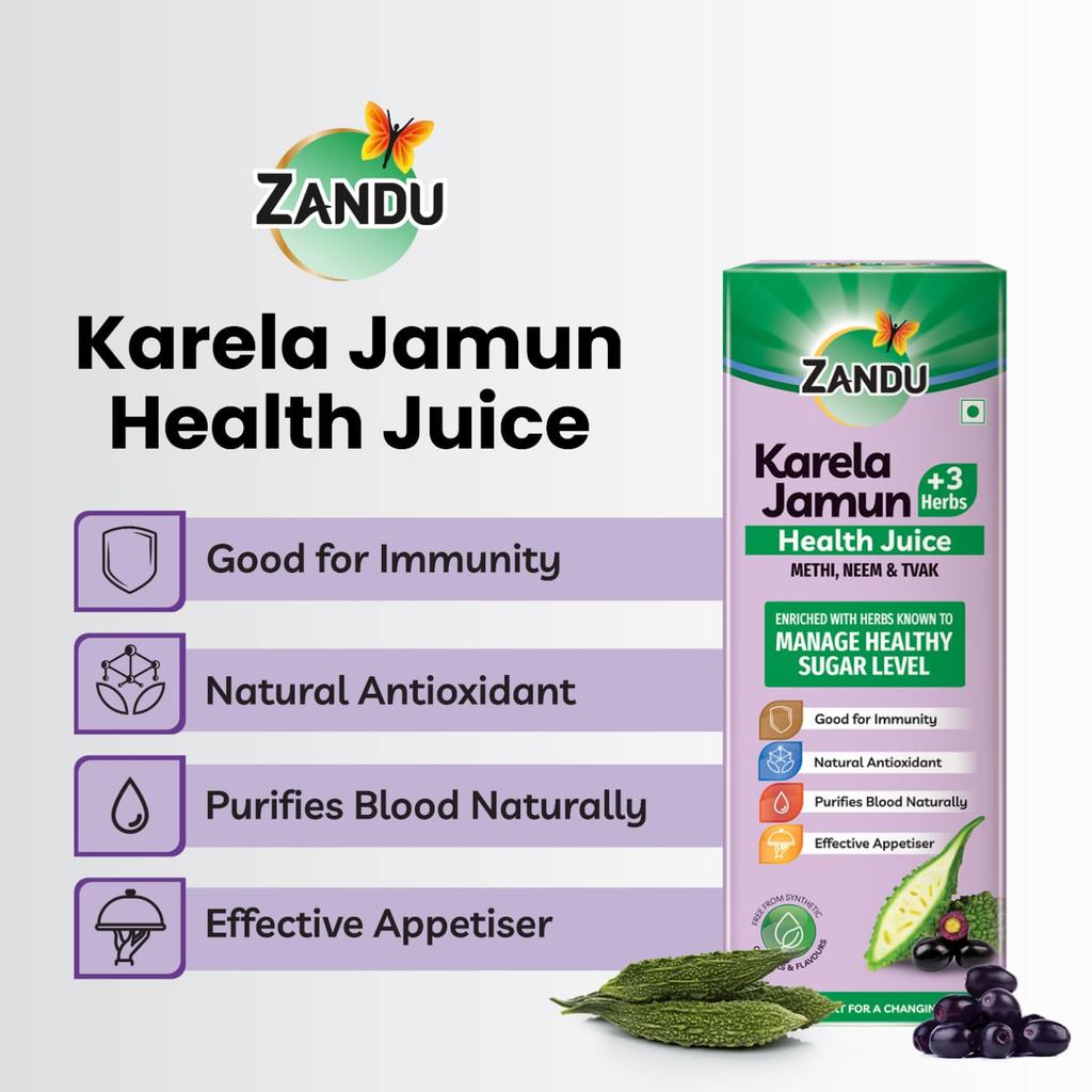 Zandu Karela Jamun Health Juice 1 L Ayurvedic Herbal Wellness Drink Daily Digestive Support Natural Antioxidant Tonic