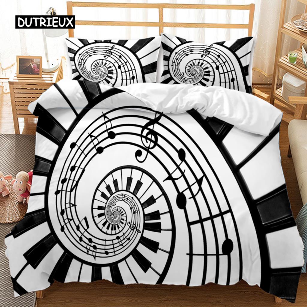 Piano Keys King Queen Duvet Cover 3D Cartoon Musical Notes Bedding Set for Kids Teens Adult Fashion Music Polyester Quilt Cover