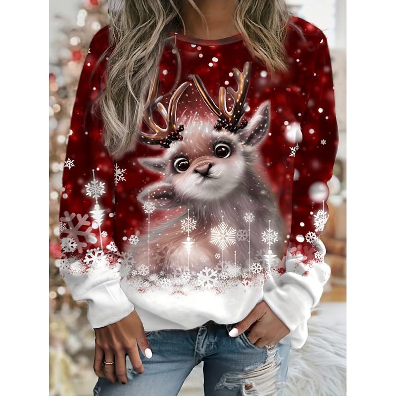 Womens Round Neck Pullover Sweatshirt With 3D Christmas Tree Print Casual Comfort Fit 2025