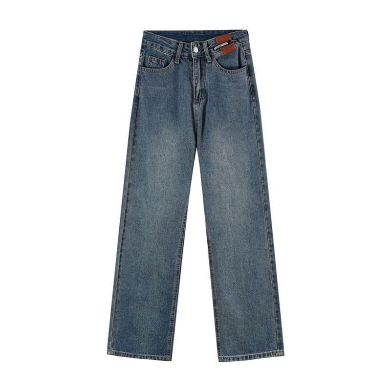 High-Waisted Leather Patch Wide-Leg Fleece-Lined Denim Pants for Women - 2026 Winter Style, Slimming and Warm Floor-Length Design.