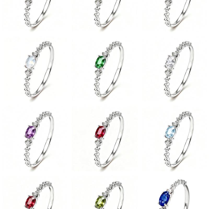Twelve Zodiac S925 Sterling Silver Adjustable Ring with Colorful Gemstones for Women