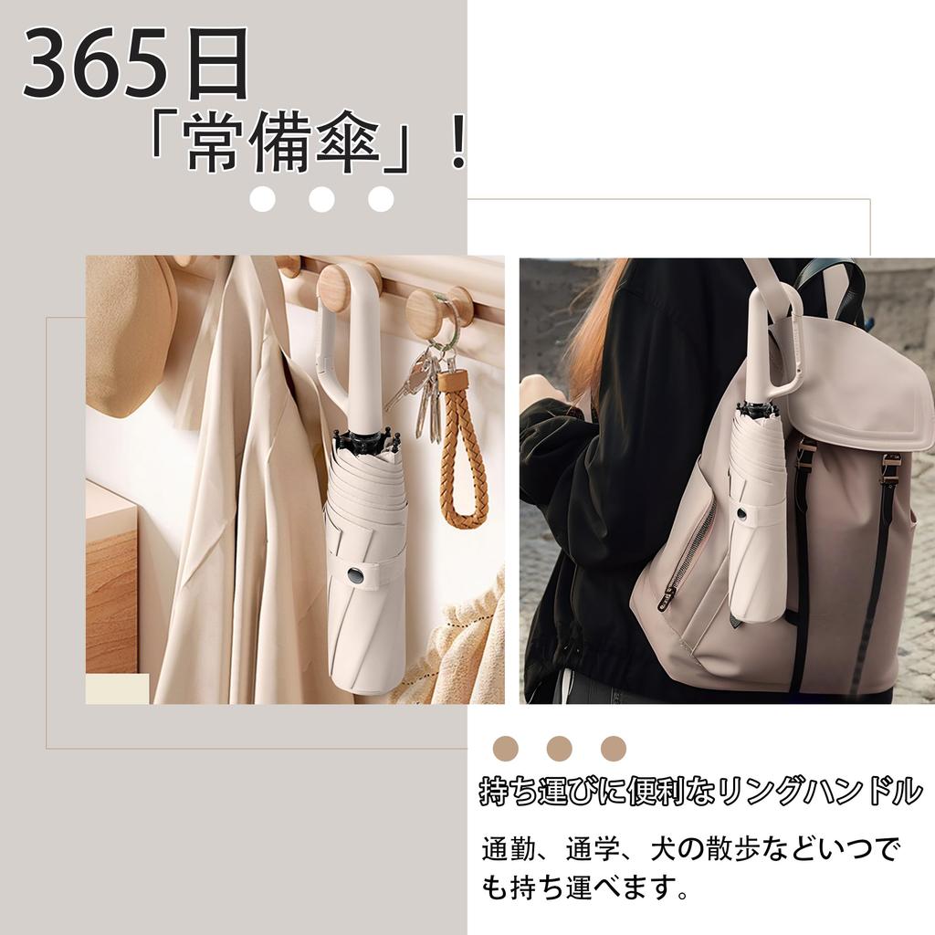 Ring handle folding 8 ribs Umbrella for both sunny and rainy days Lightweight Rainy season water quick durable Teflon coating UV light heat blocking