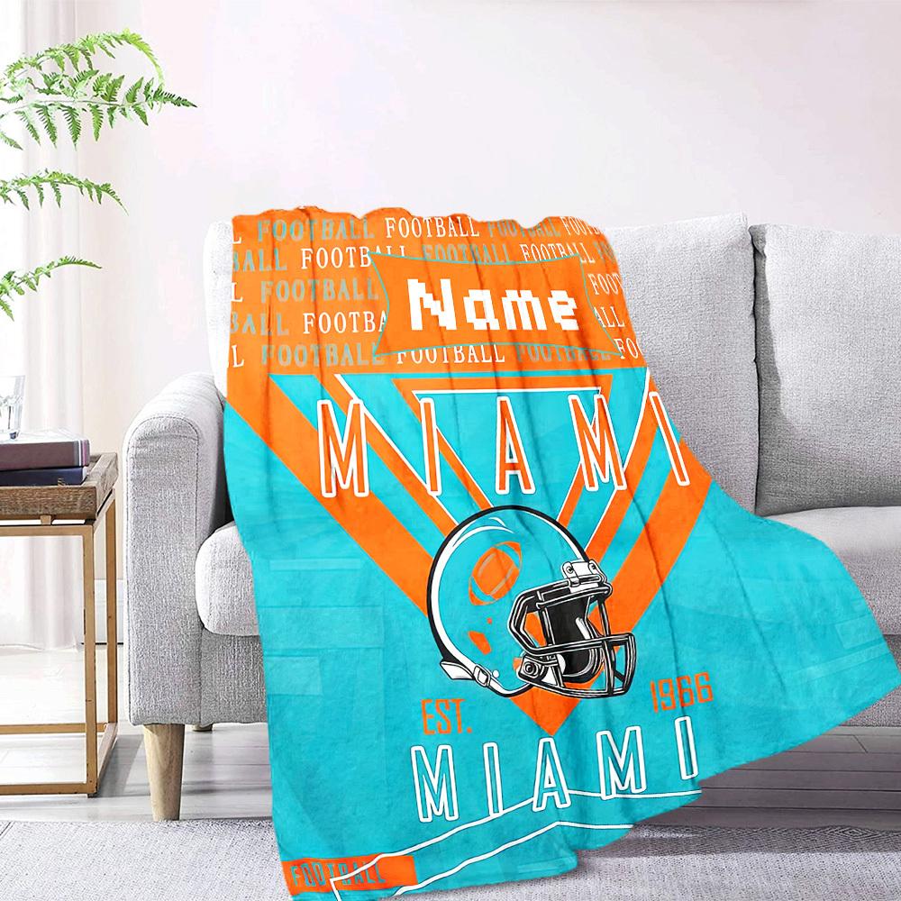 Vintage Miami Football Helmet Design Lightweight Blanket Customize Text Warmthful Decor Perfect For Sofa Couch Office Bed Picnics Ideal For All
