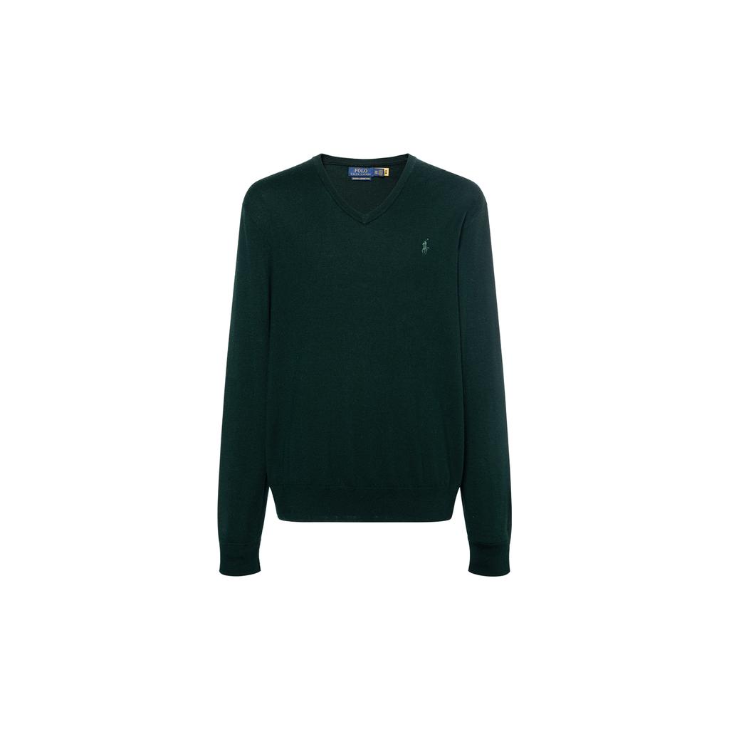Polo Ralph Lauren FW23 Solid Logo Embroidered V-Neck Pullover Long Sleeve Sweater Men Sweater Dark-Green 710883124-012