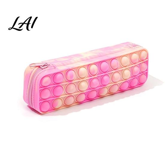 Pencil Pouch Silicone Tie-Dye Case Squeezable Soft Stationery Organizer for Kids Teens Unique Relief Case Random Gradient Pattern Pen Pouch,