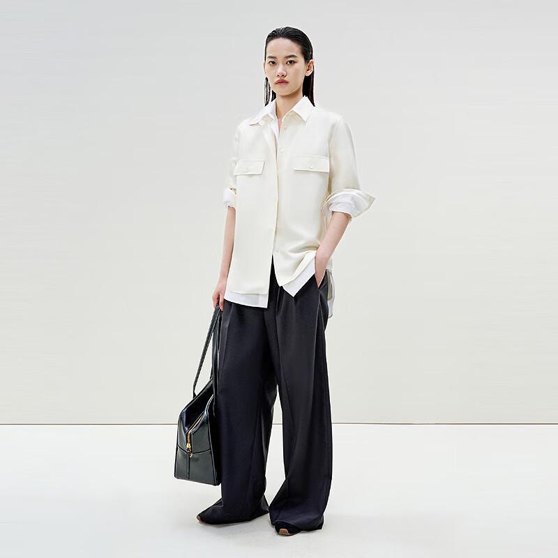 LESS Women's Mulberry Silk Loose Fit Long-Sleeve Shirt