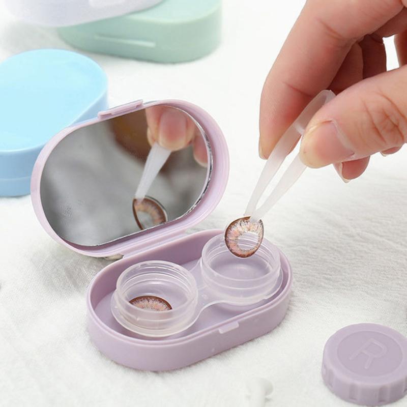 Scatola Lenti a Contatto Colore Caramella Custodia Portatile Carina con Fiocco Set Pinzetta Rimuovi Lenti Bastoncino per Kit da Viaggio