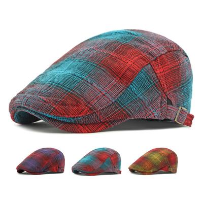 Spring Autumn Color Plaid Beret Women's British Vintage Cap Cotton Men's Forward Cap Peaked Cap